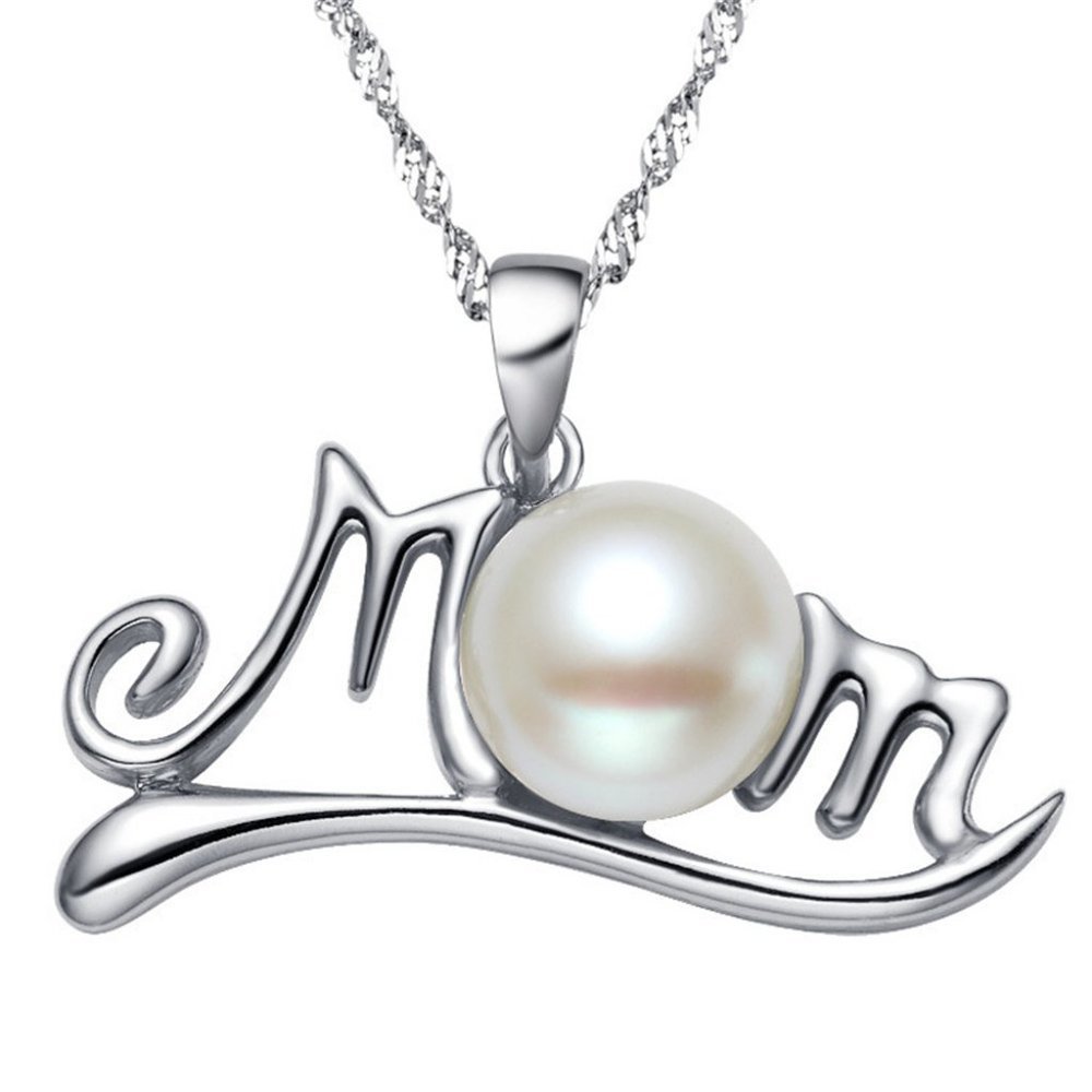 💝 Beautiful Letter Dainty Pearl Charm Pearl Mom Necklace for Women, EVGG…